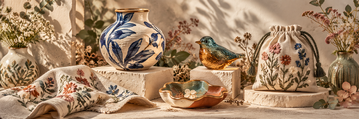 Artisan Accents — ceramics, glass and embroidered textile treasures