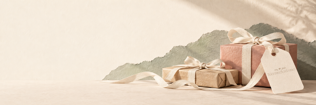 Last Chance to Buy — two paper gift parcels with a subtle TogetherBoxStudio logo on the front gift tag