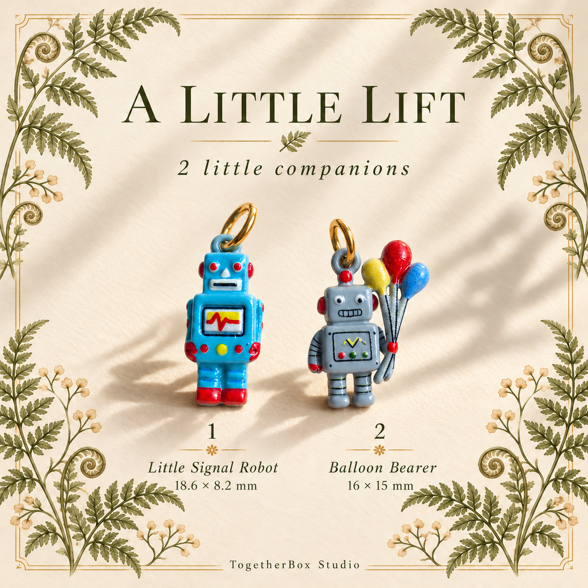 Little Signal Robot 18.6 by 8.2 mm and Balloon Bearer Robot 16 by 15 mm numbered guide