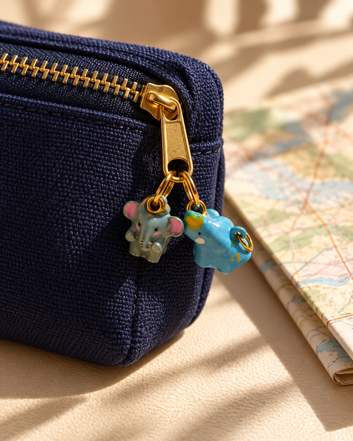 A Quiet Adventure – Little Beret & Heart Keeper Elephant Pendant / Charm Pair