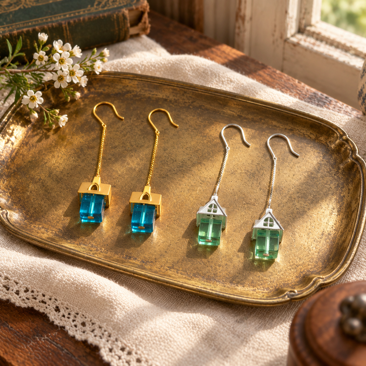 Cloud Cottage Crystal Drop Earrings – 925 Sterling Silver & Crystal Glass