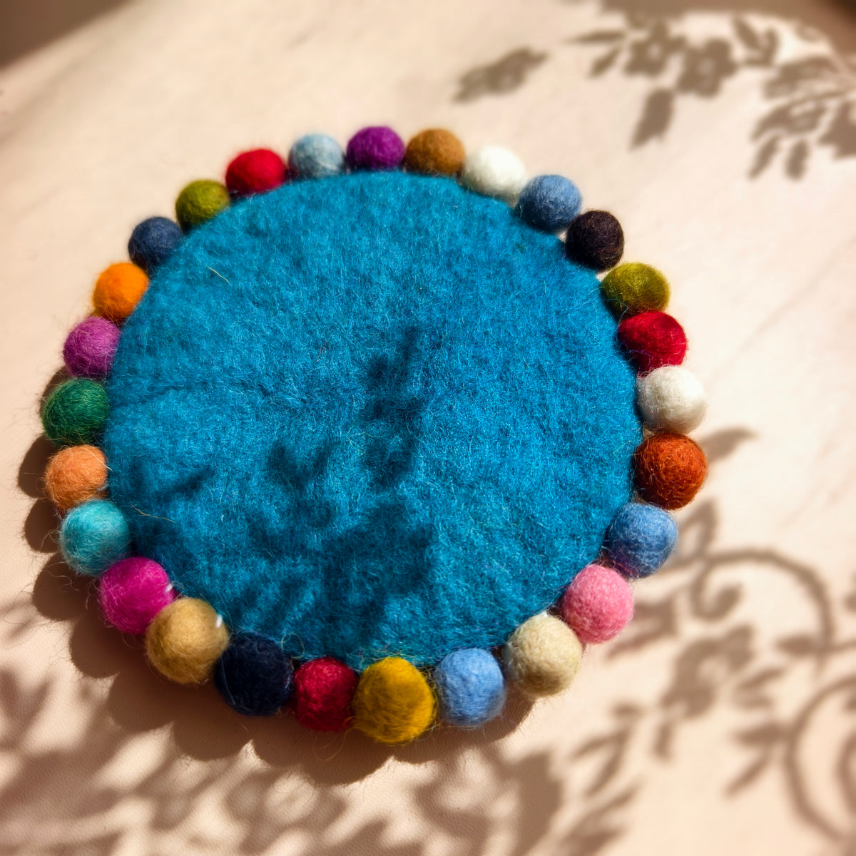 Nepalese Pom Pom Coaster – Handmade Wool Felt