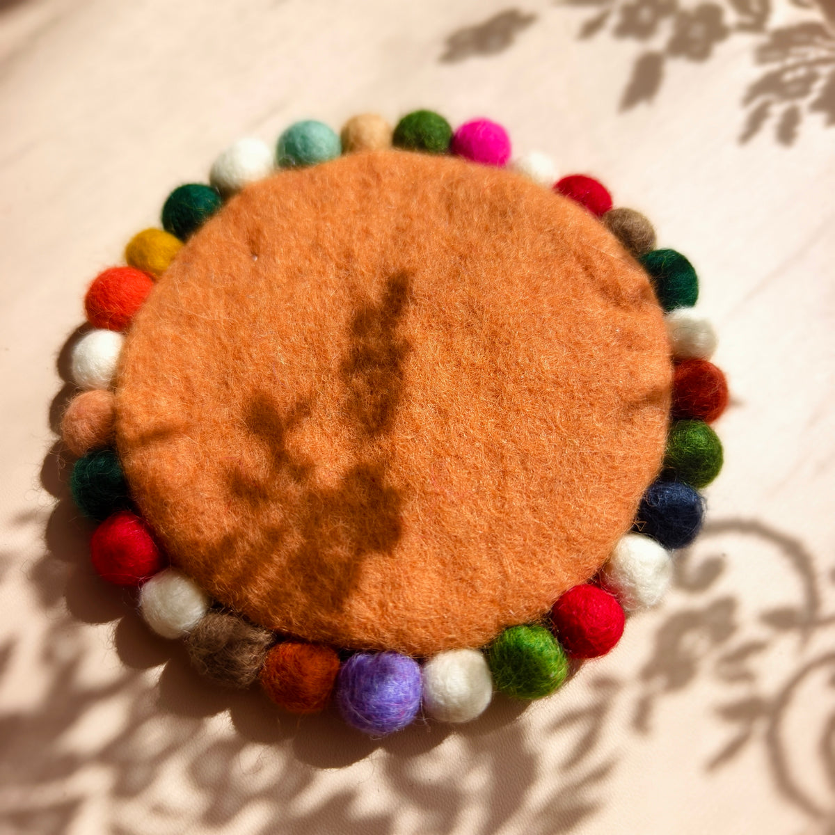 Nepalese Pom Pom Coaster – Handmade Wool Felt