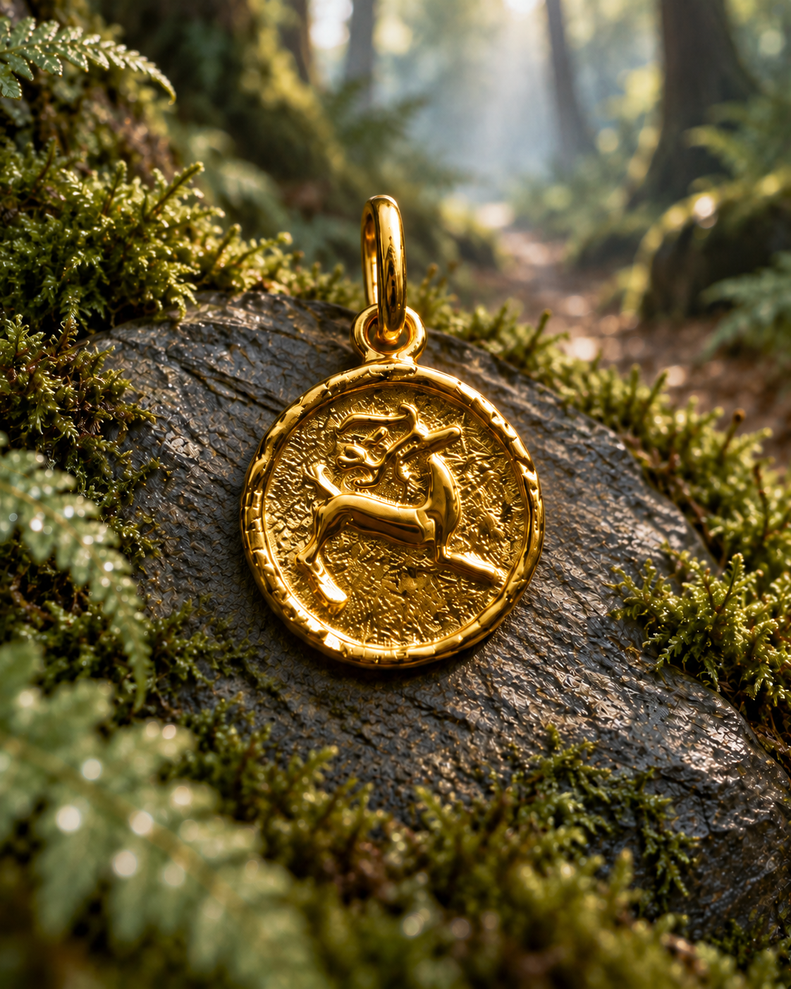 Lucky Stag Coin Pendant – S925 Sterling Silver, Gold Plated