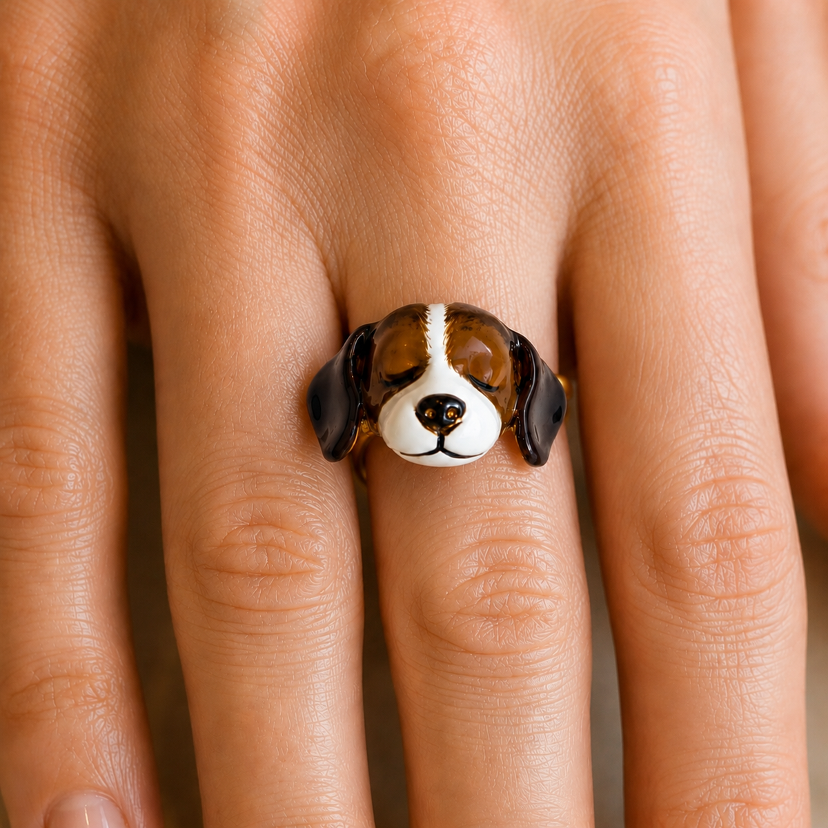 Sleepy Hound Adjustable Ring – Gold-Plated Enamel