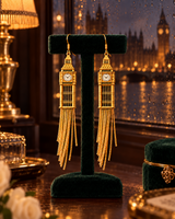 London Clocktower Tassel Earrings – 18K Gold-Plated Copper & 925 Silver Hooks