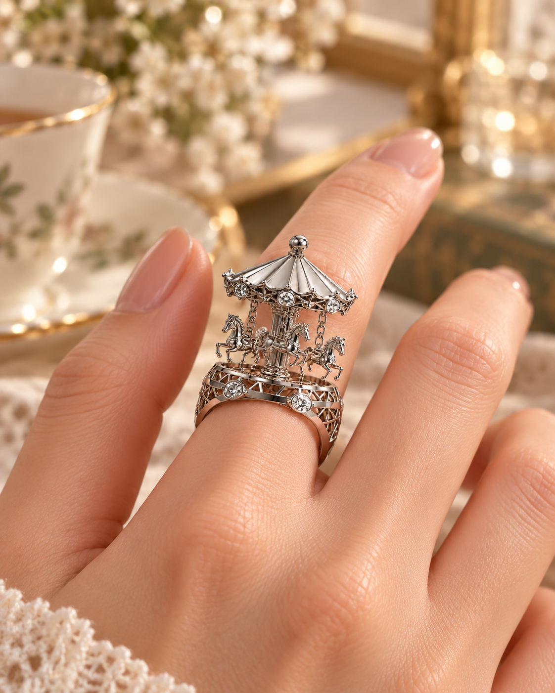 Carousel Open Ring – White-Gold-Plated Copper