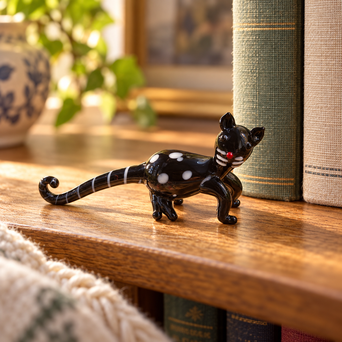 The Curious Cat of the Mews – Black Glass Figurine