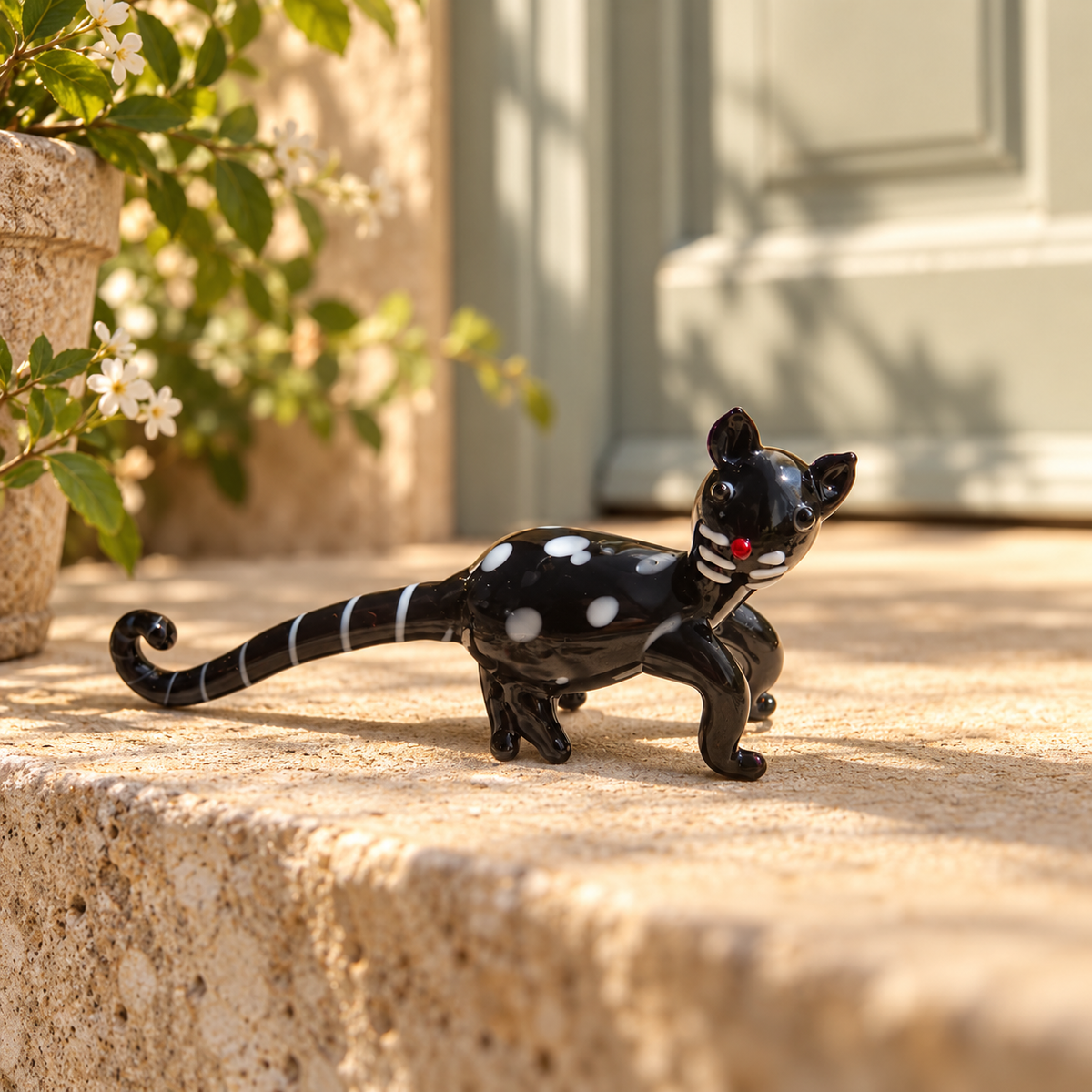 The Curious Cat of the Mews – Black Glass Figurine
