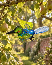 A Bright Visitor in the Orchard – Coloured Glass Bird Hanging Ornament