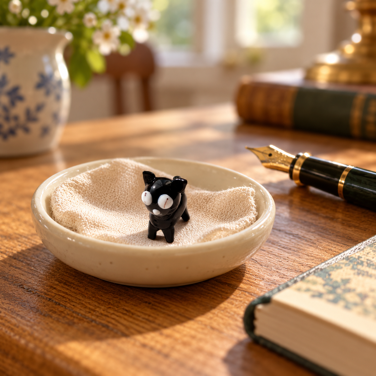 The Tiny Cat of the Mews – Miniature Black Glass Figurine