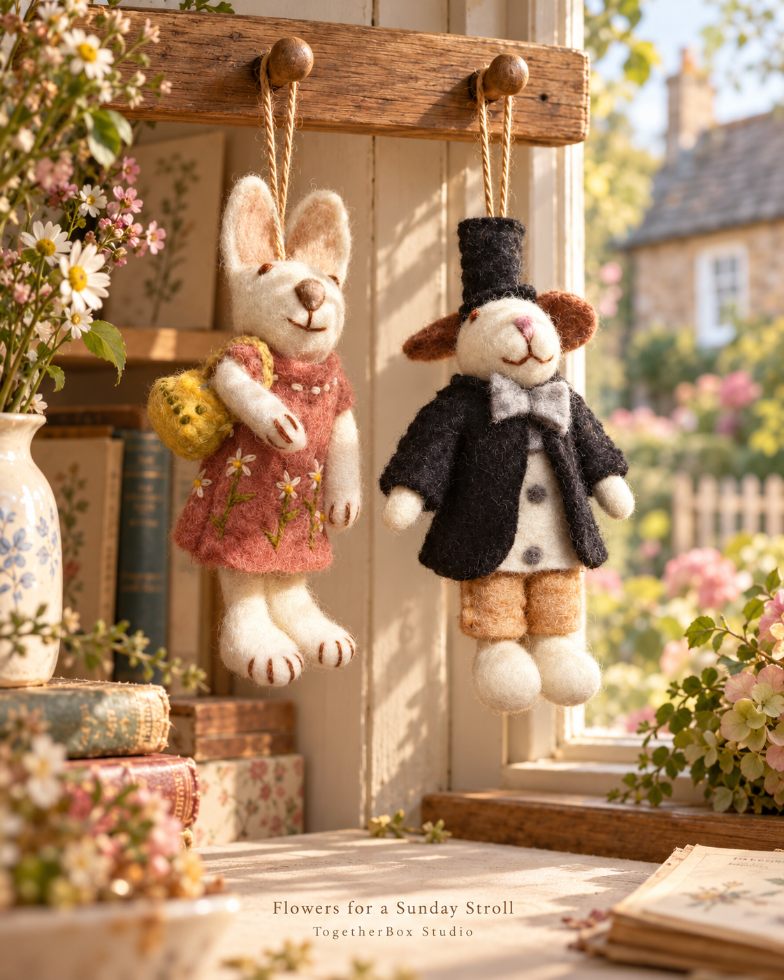 Three Little Rabbits – Handmade Wool Felt Rabbit Ornaments