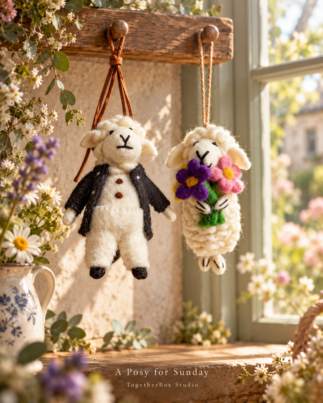 Six Little Lambs – Handmade Wool Felt Sheep Ornaments