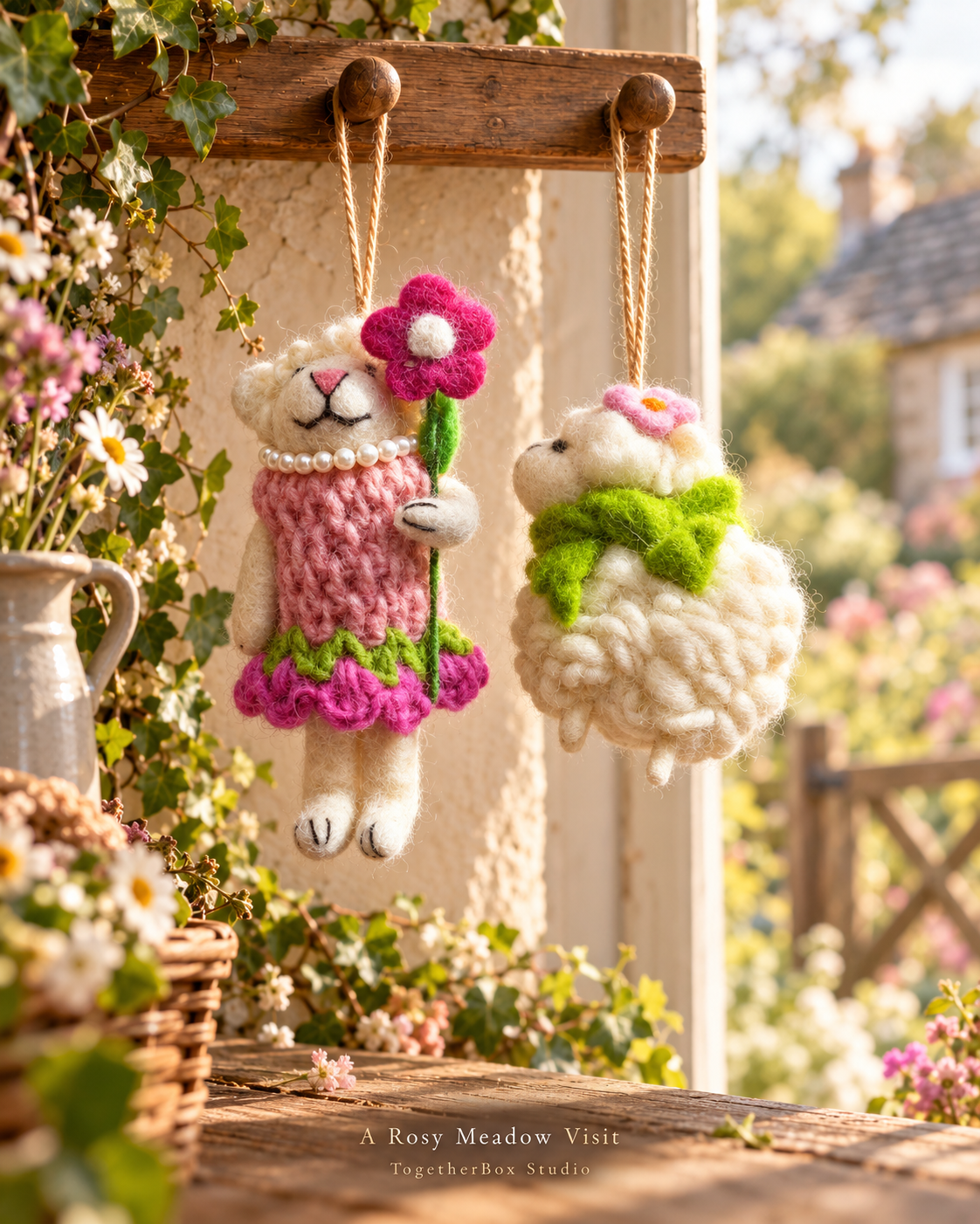 Six Little Lambs – Handmade Wool Felt Sheep Ornaments