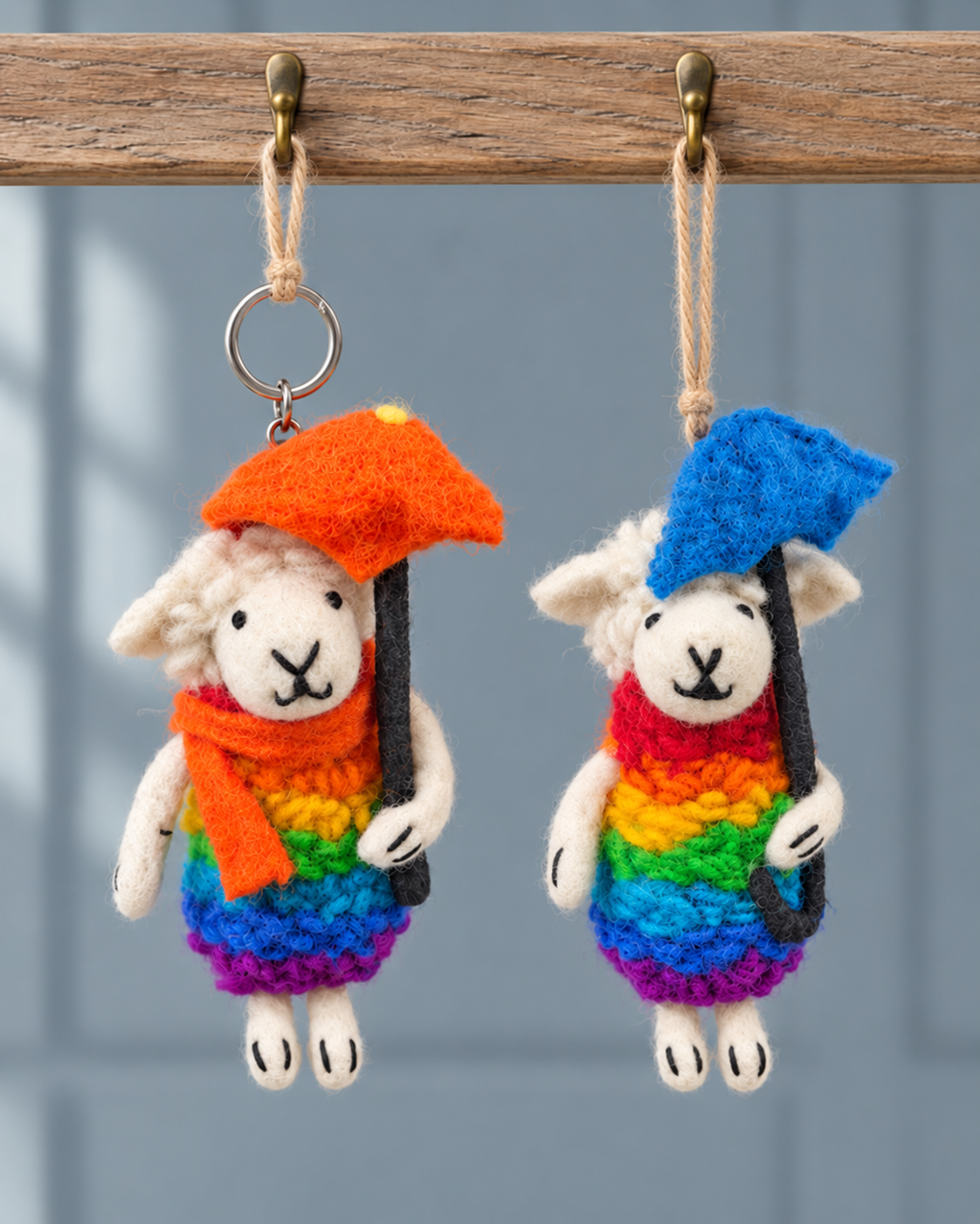 Rainy Day Lambs – Handmade Wool Felt Sheep Ornaments
