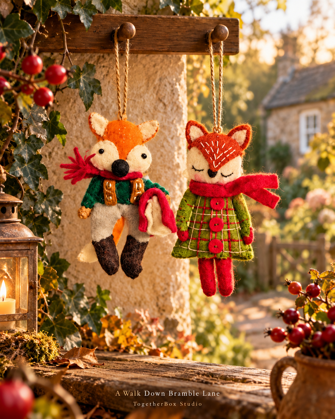 Three Woodland Foxes – Handmade Wool Felt Fox Ornaments