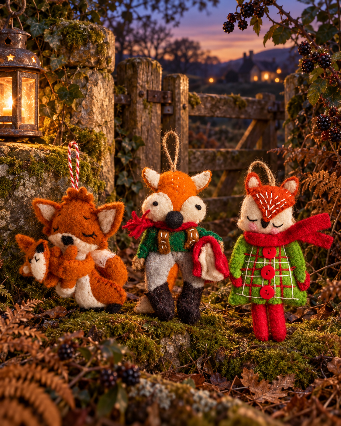 Three Woodland Foxes – Handmade Wool Felt Fox Ornaments