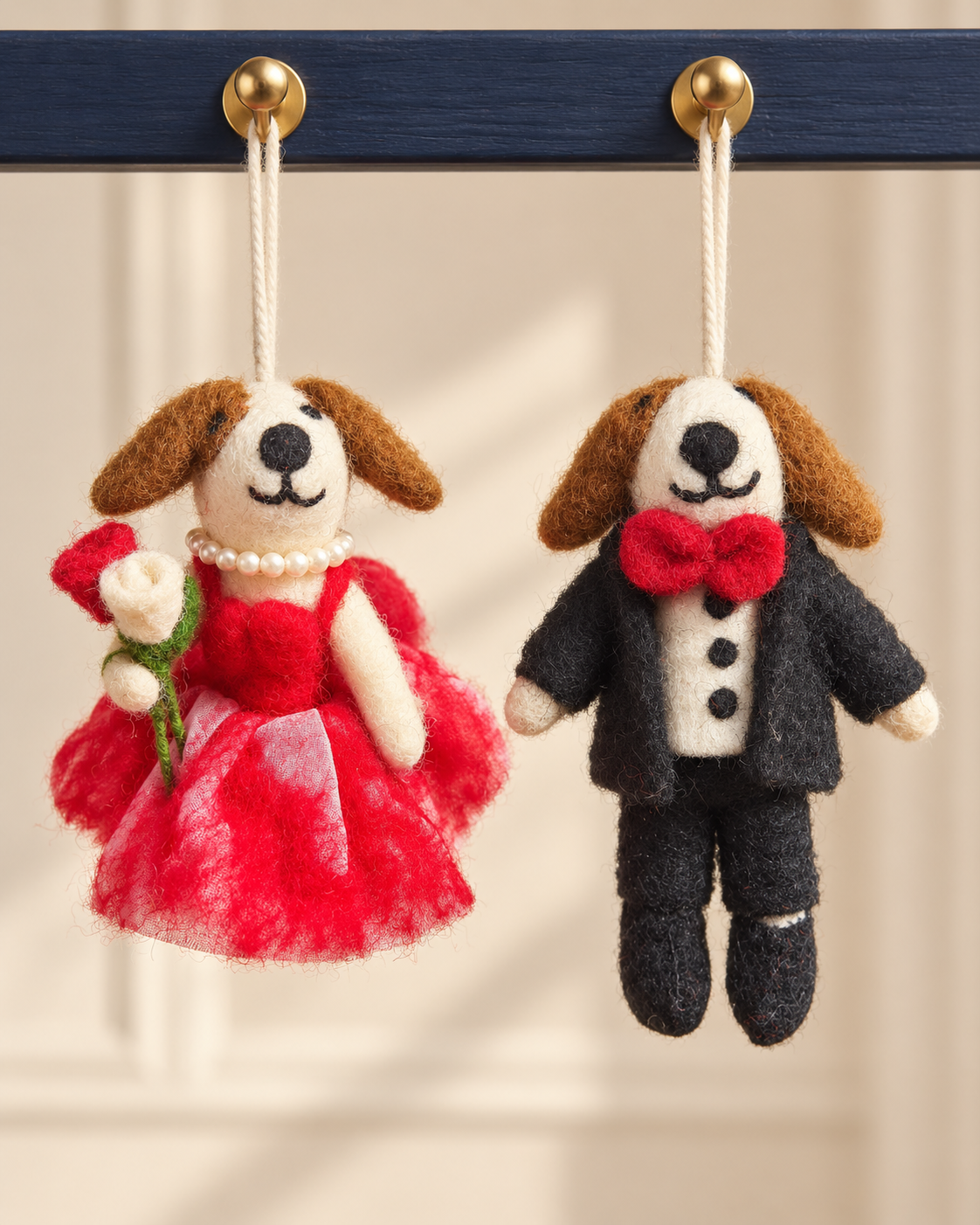 Dapper Dog Pair – Handmade Wool Felt Dog Ornaments