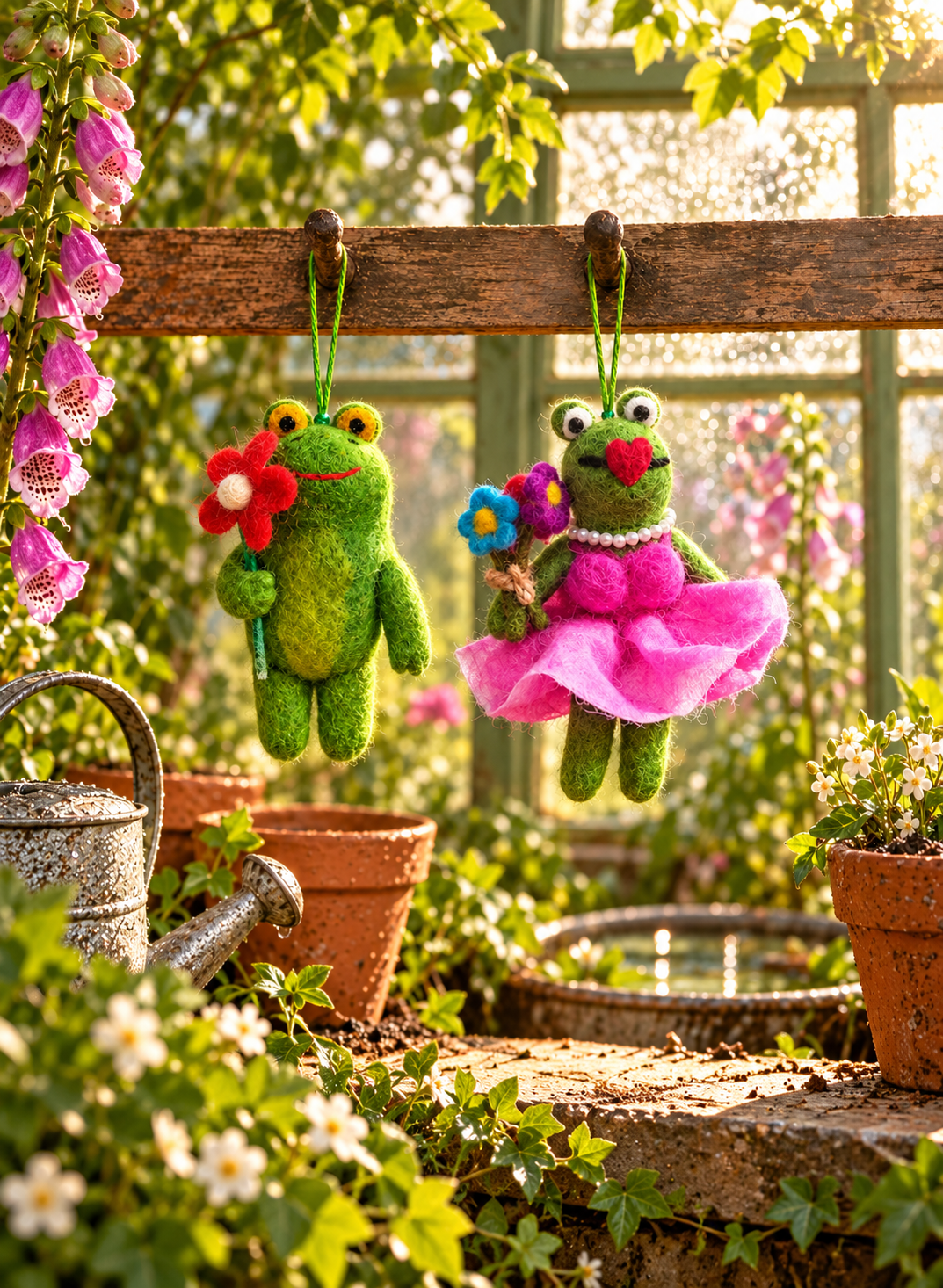 Garden Frogs – Handmade Wool Felt Frog Ornaments
