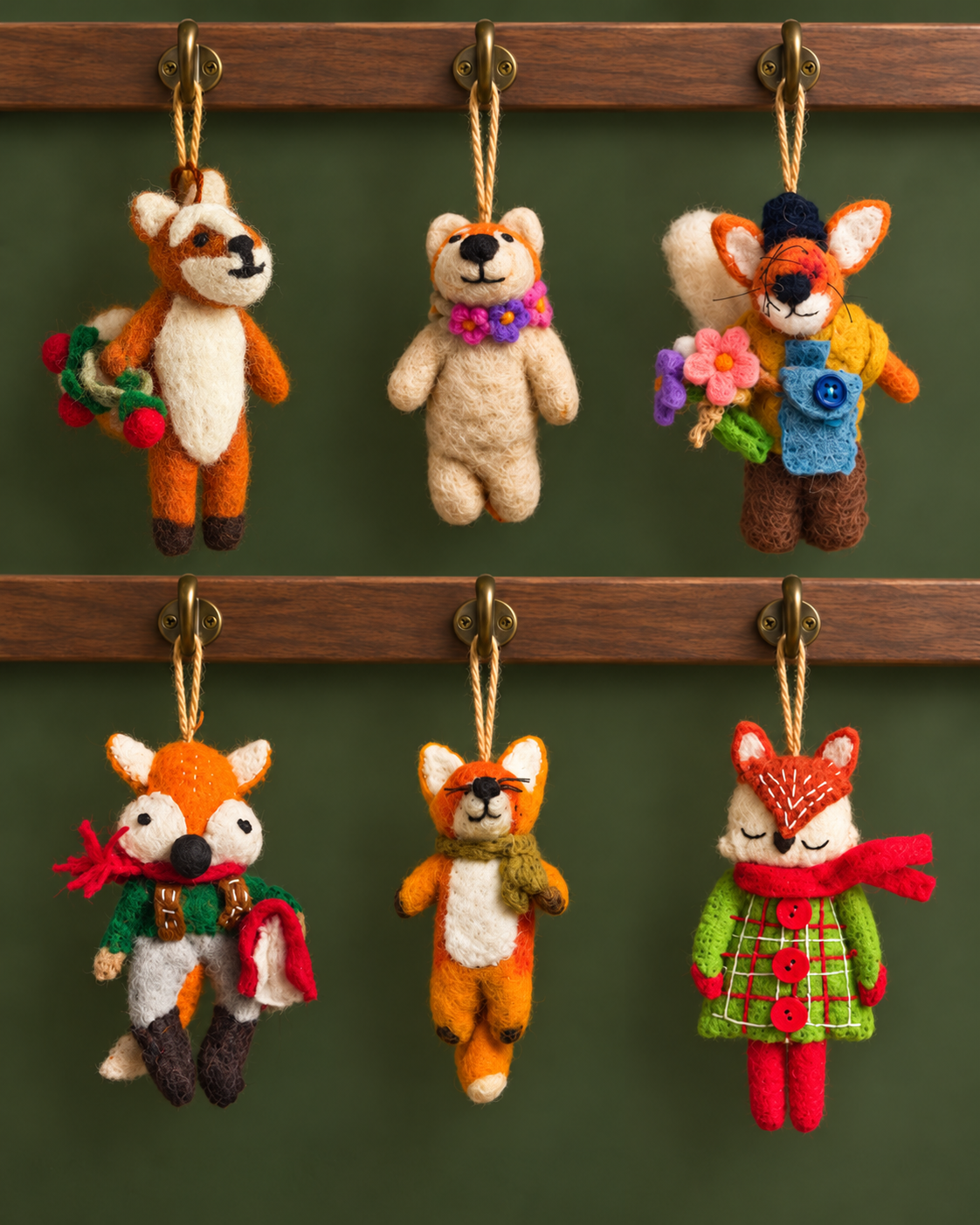 Woodland Fox Friends – Handmade Wool Felt Fox Ornaments