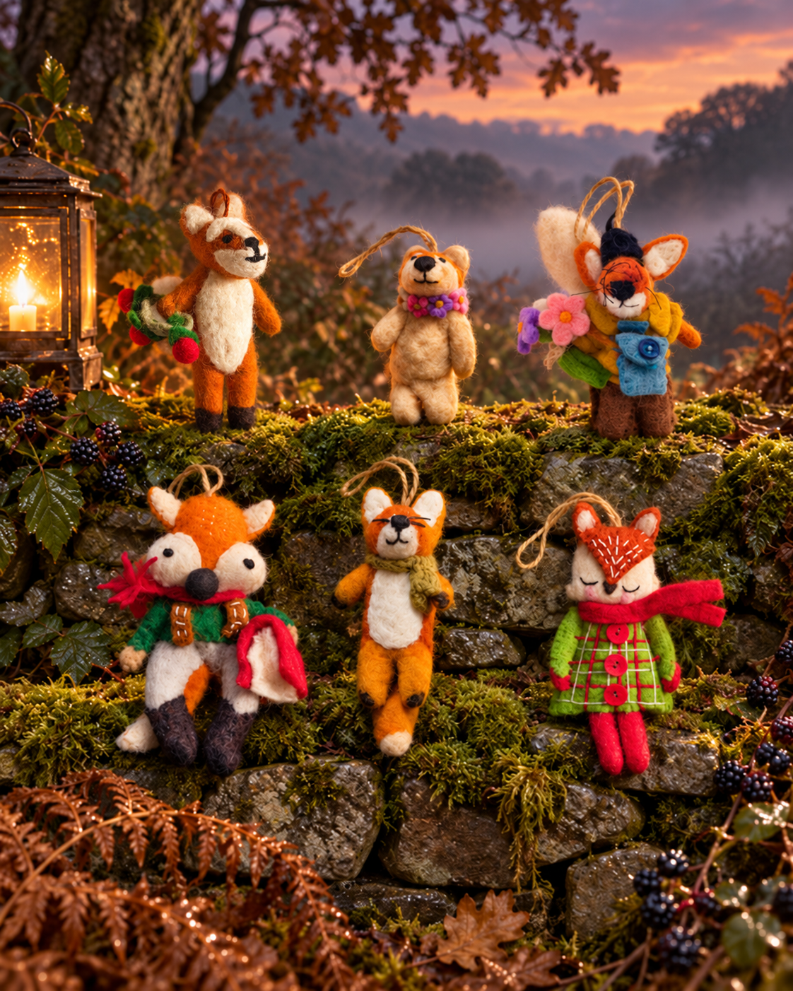 Woodland Fox Friends – Handmade Wool Felt Fox Ornaments