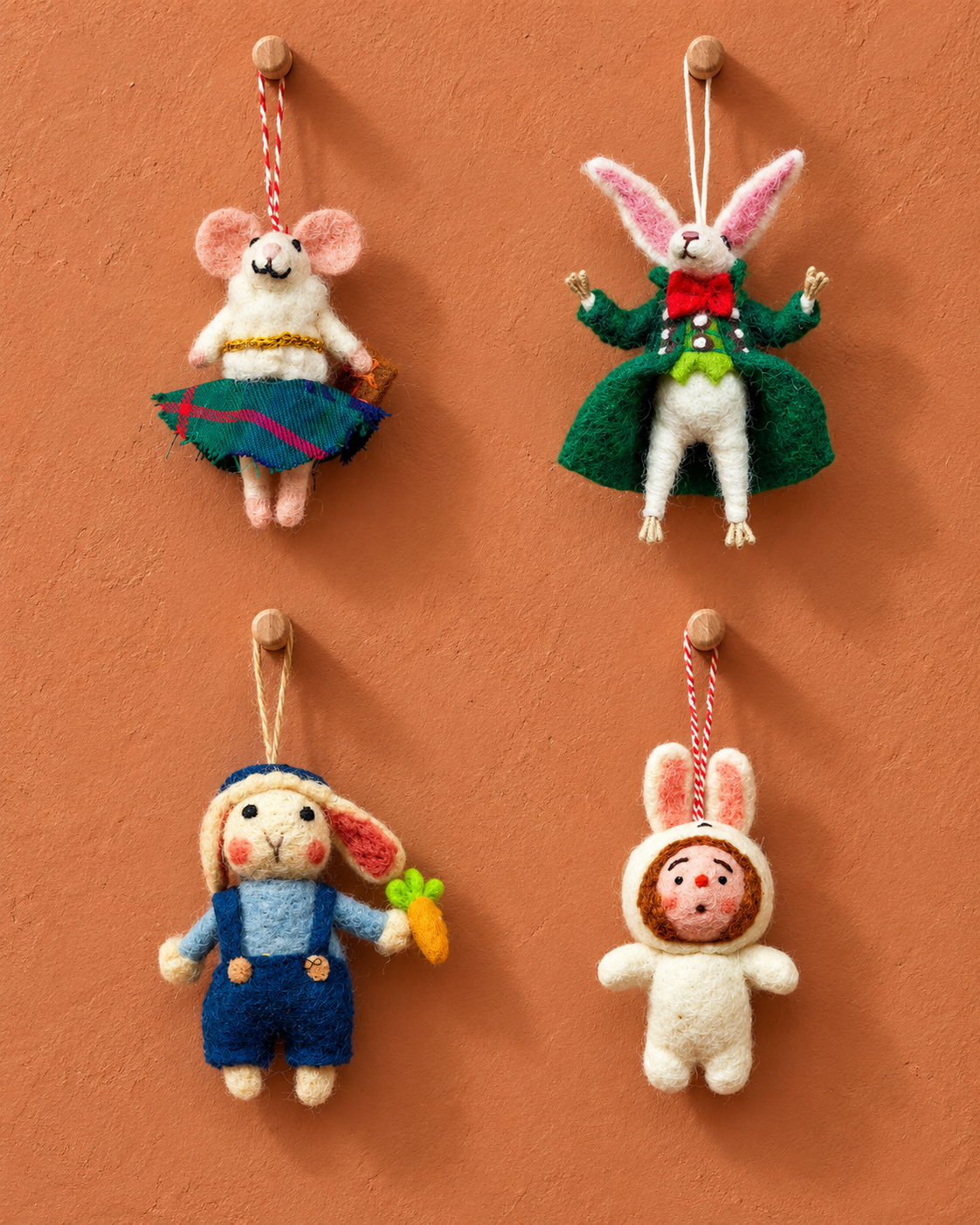 Countryside Storybook Friends – Handmade Wool Felt Animal Ornaments