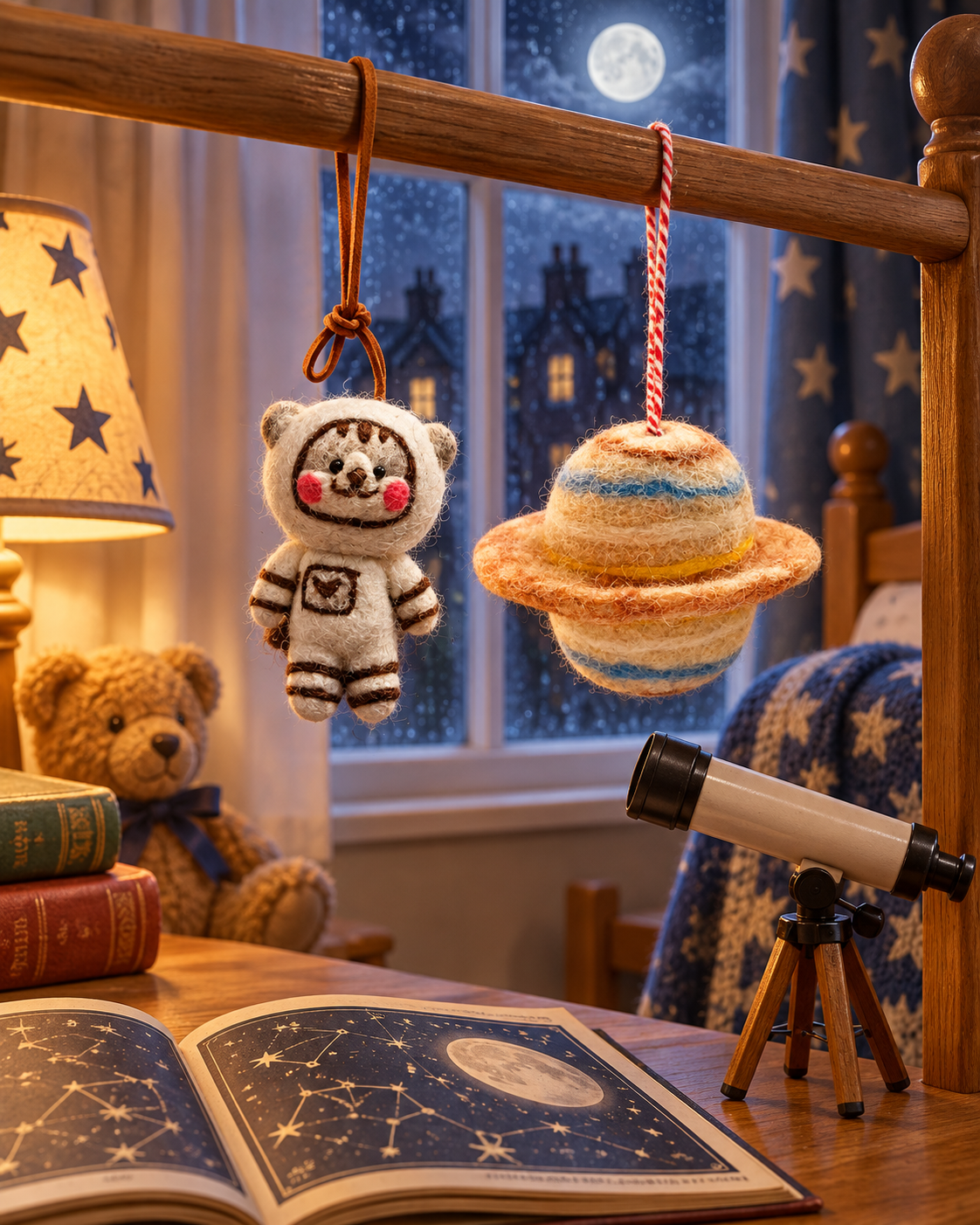 Little Cosmic Explorers – Handmade Wool Felt Space Ornaments