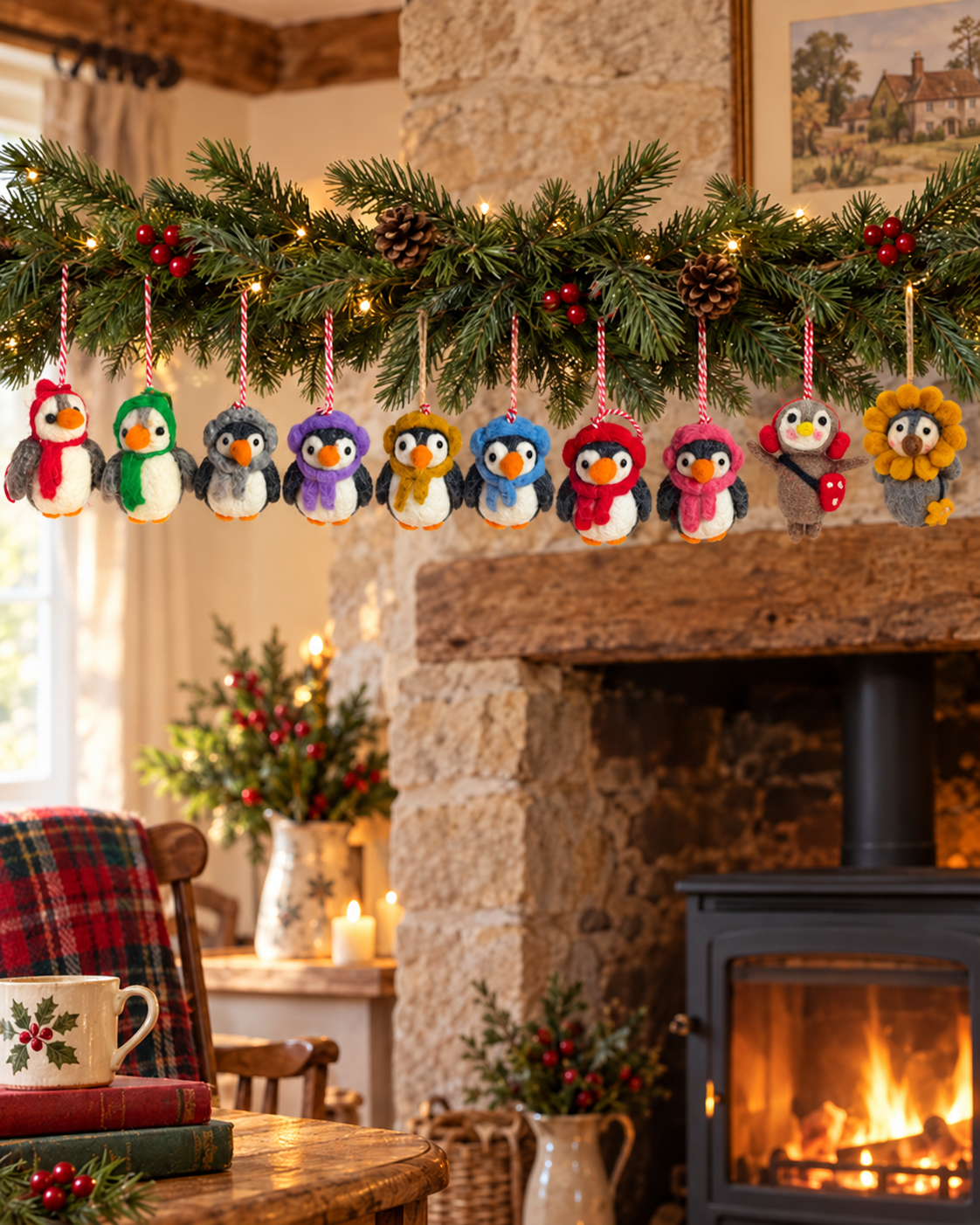 Little Penguin Parade – Handmade Wool Felt Penguin Ornaments
