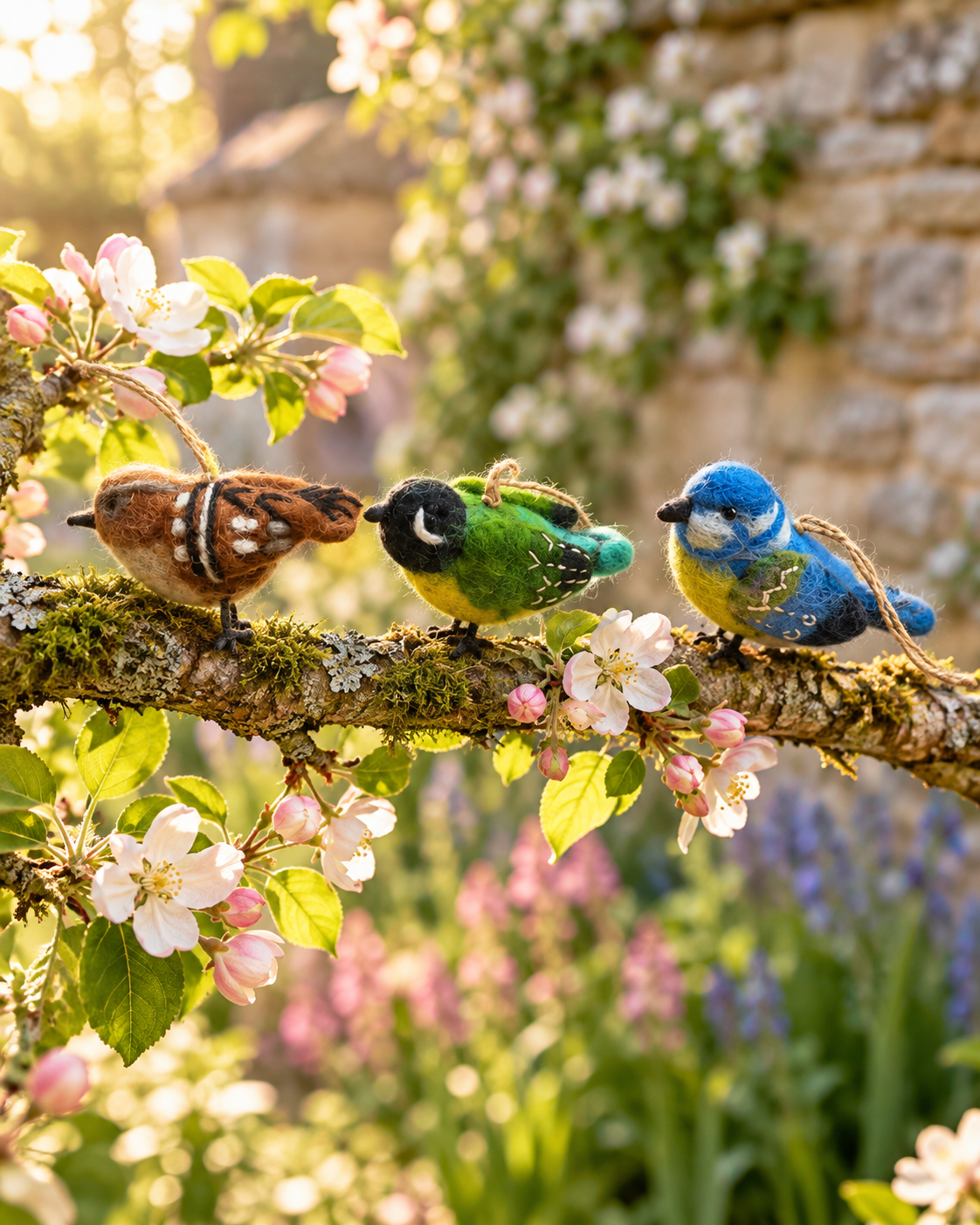 Little Garden Birds – Handmade Wool Felt Bird Ornaments