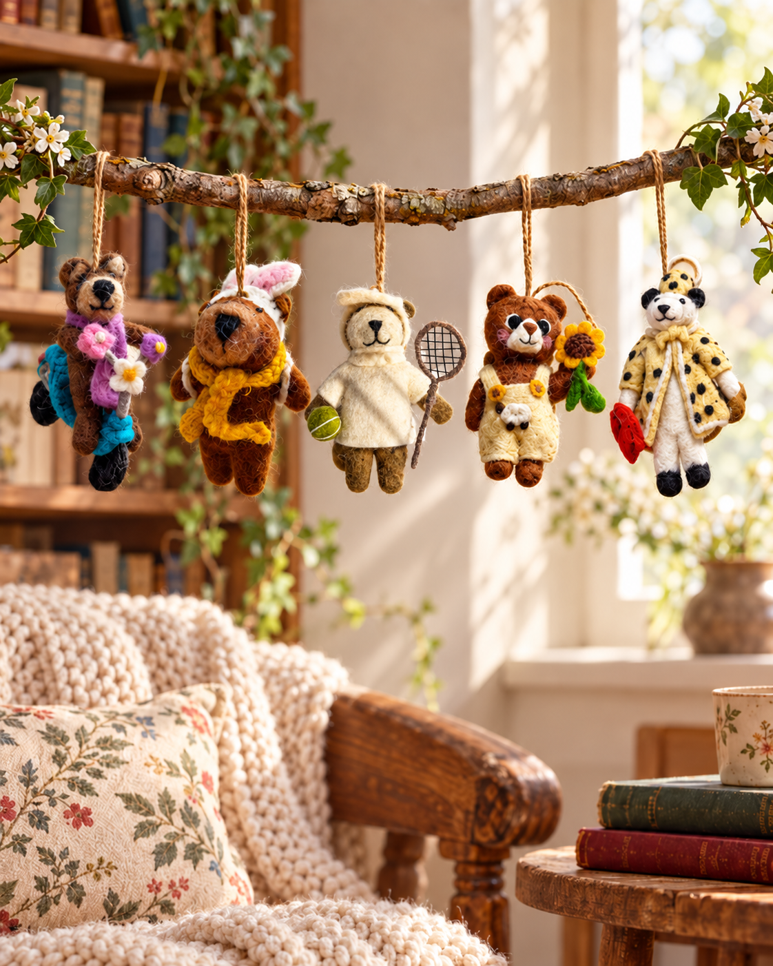 Storybook Bear Characters – Handmade Wool Felt Hanging Ornaments
