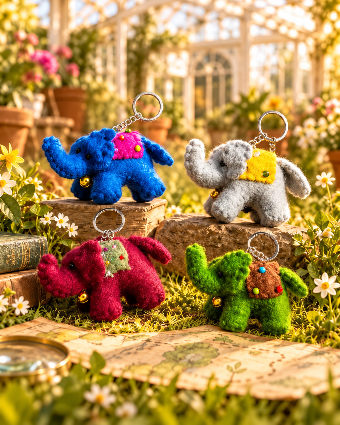 Little Elephant Companions – Handmade Wool Felt Keyrings