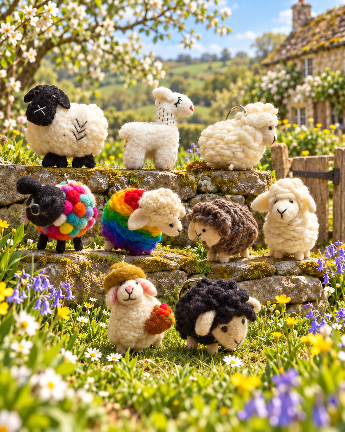 Little Sheep & Alpaca Friends – Handmade Wool Felt Keyrings, Brooch & Figurine