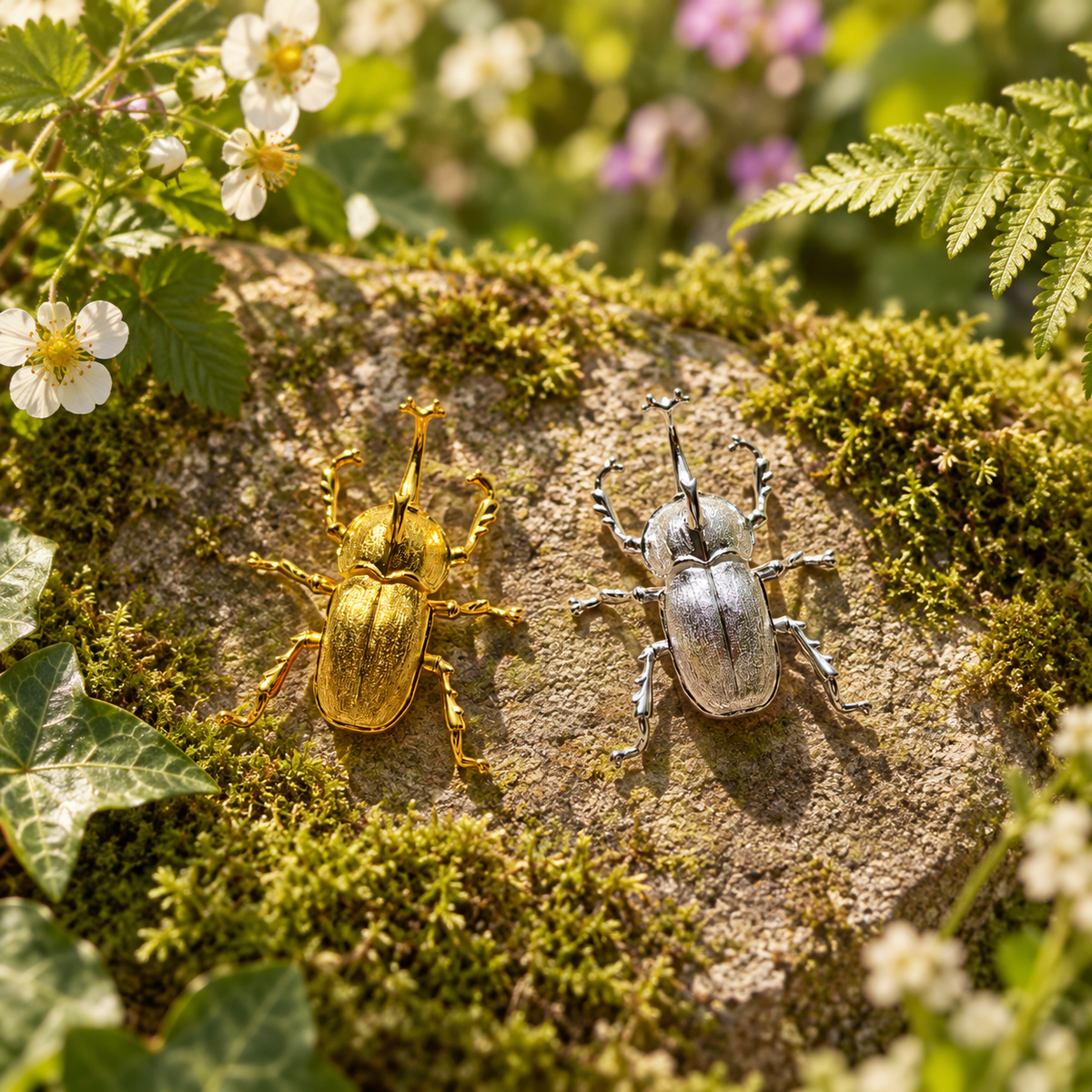 Armoured Heart Beetle Brooch – Gold-Plated Copper