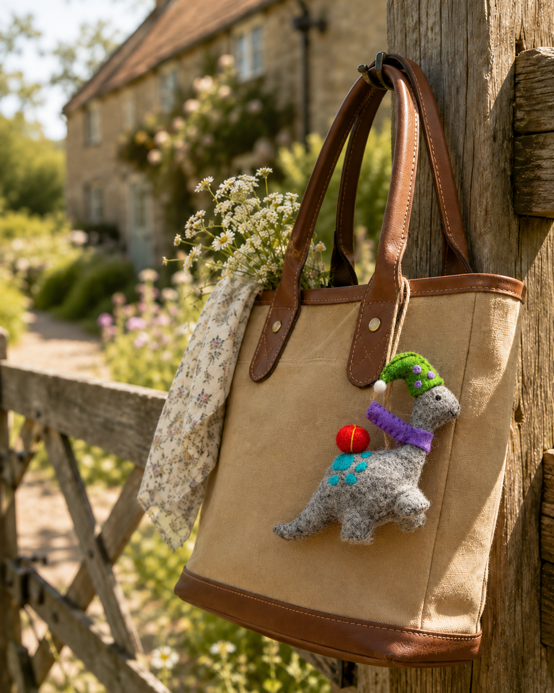 Little Dinosaur Adventurer Keyring & Bag Charm – Handmade Wool Felt