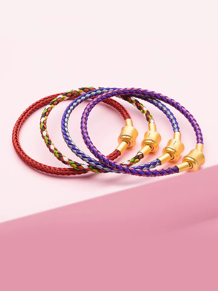 Blue & Purple Braided Charm Bracelet with Gold Clasp