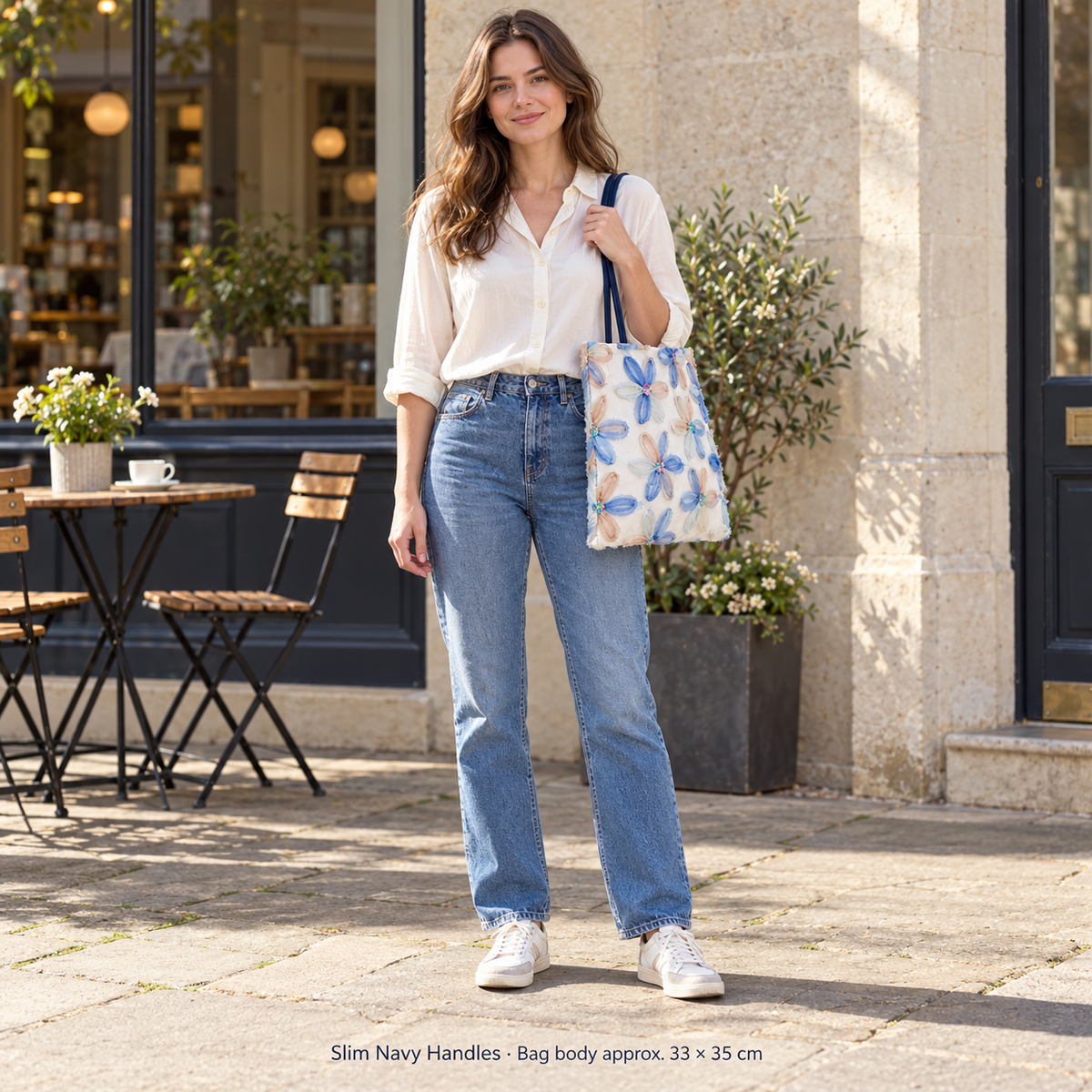Blue Petals – Floral Embroidered Tote & Shoulder Bag