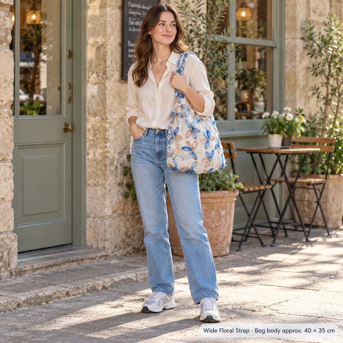 Blue Petals – Floral Embroidered Tote & Shoulder Bag