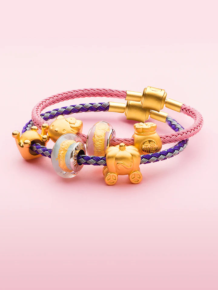 Blue & Purple Braided Charm Bracelet with Gold Clasp