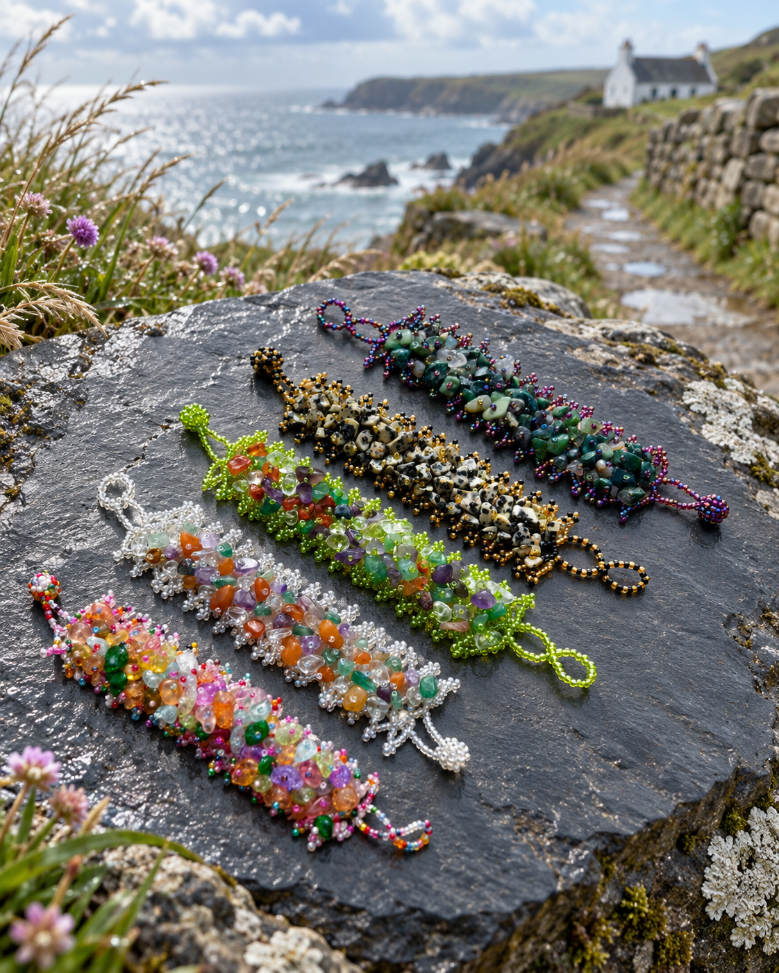 Colourful Lace Natural Stone Chip Beaded Bracelet – Natural Stone & Seed Beads