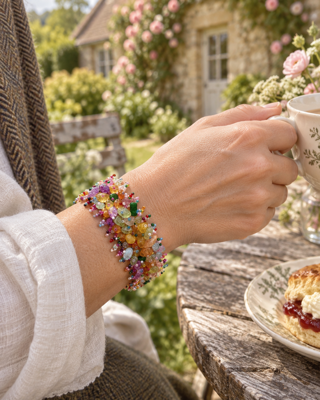 Colourful Lace Natural Stone Chip Beaded Bracelet – Natural Stone & Seed Beads
