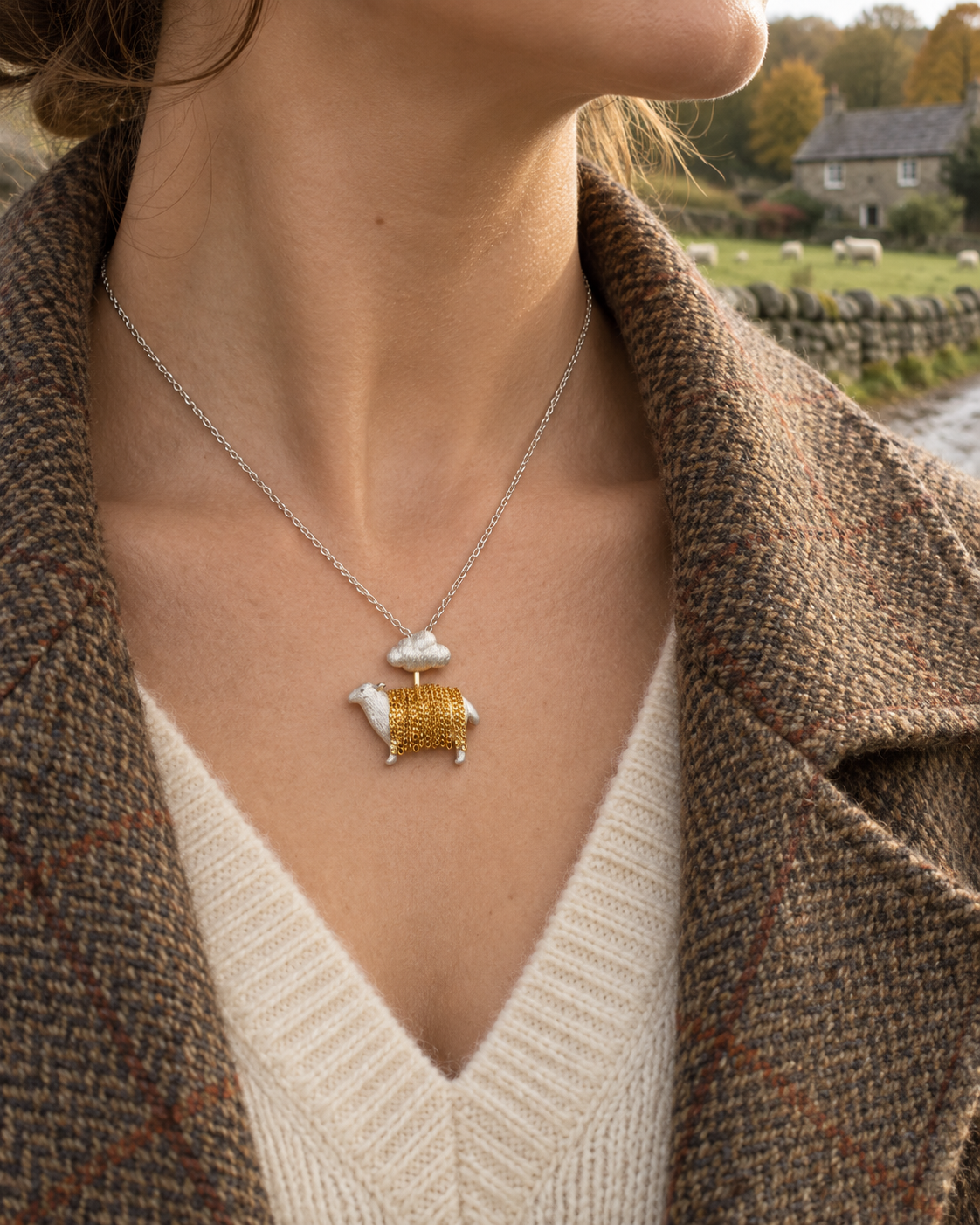 Whimsical 'Cloud & Lamb' Pendant – S925 Sterling Silver & Gold-Coloured Tassels