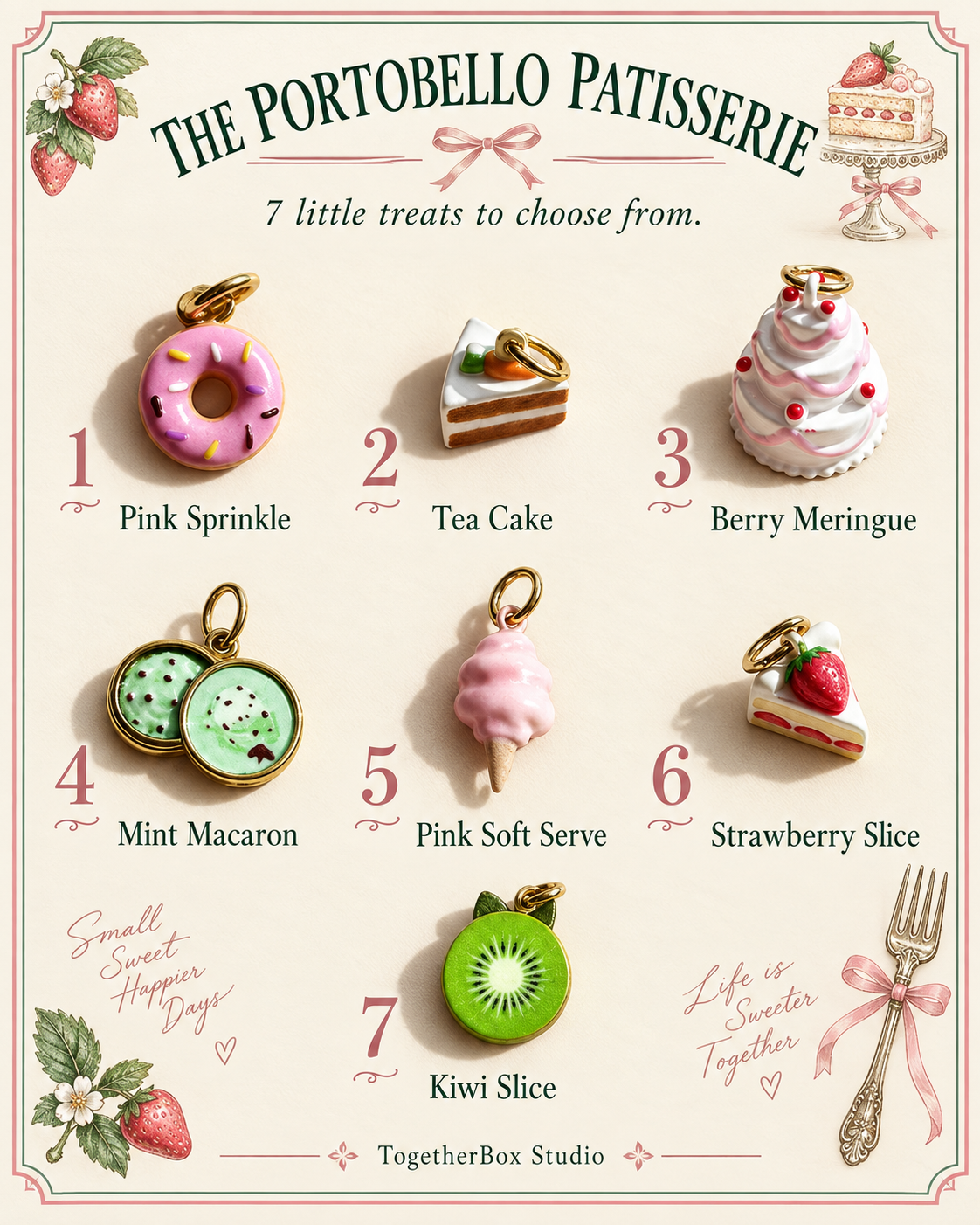 The Portobello Patisserie – Copper & Stainless Steel Dessert Charms & Pendants