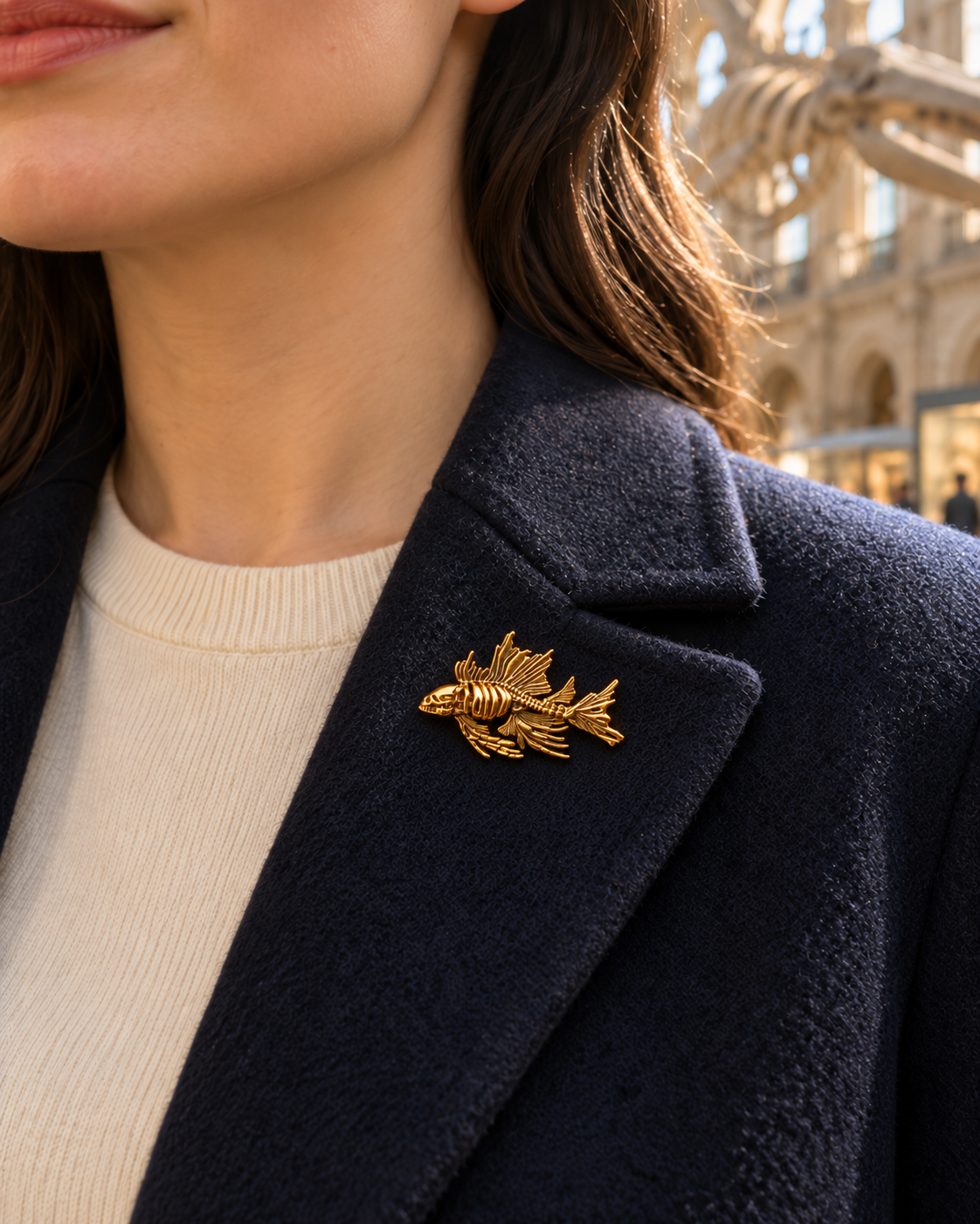 Devonian Fish Skeleton Brooch – Gold-Plated Copper