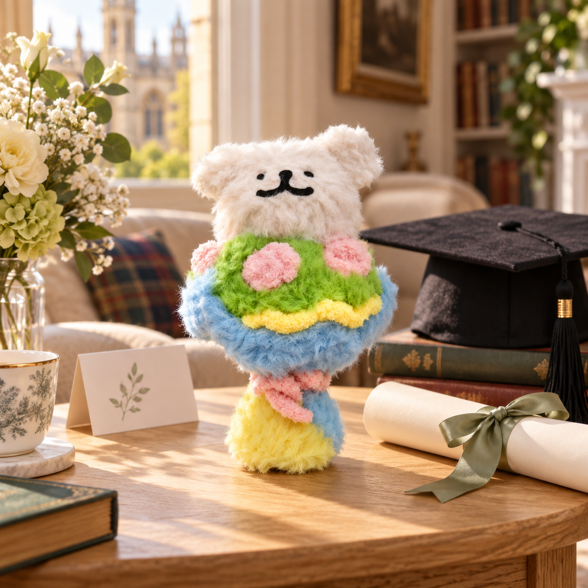 Little Dog Flower Bouquet – Handmade Plush Graduation & Wedding Gift