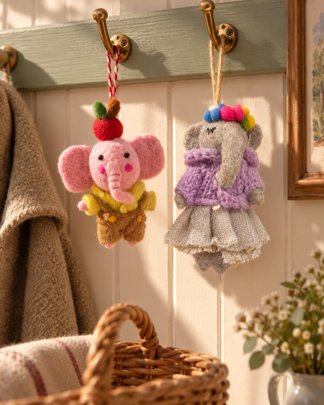 Elephant Companions – Handmade Wool Felt Elephant Ornaments
