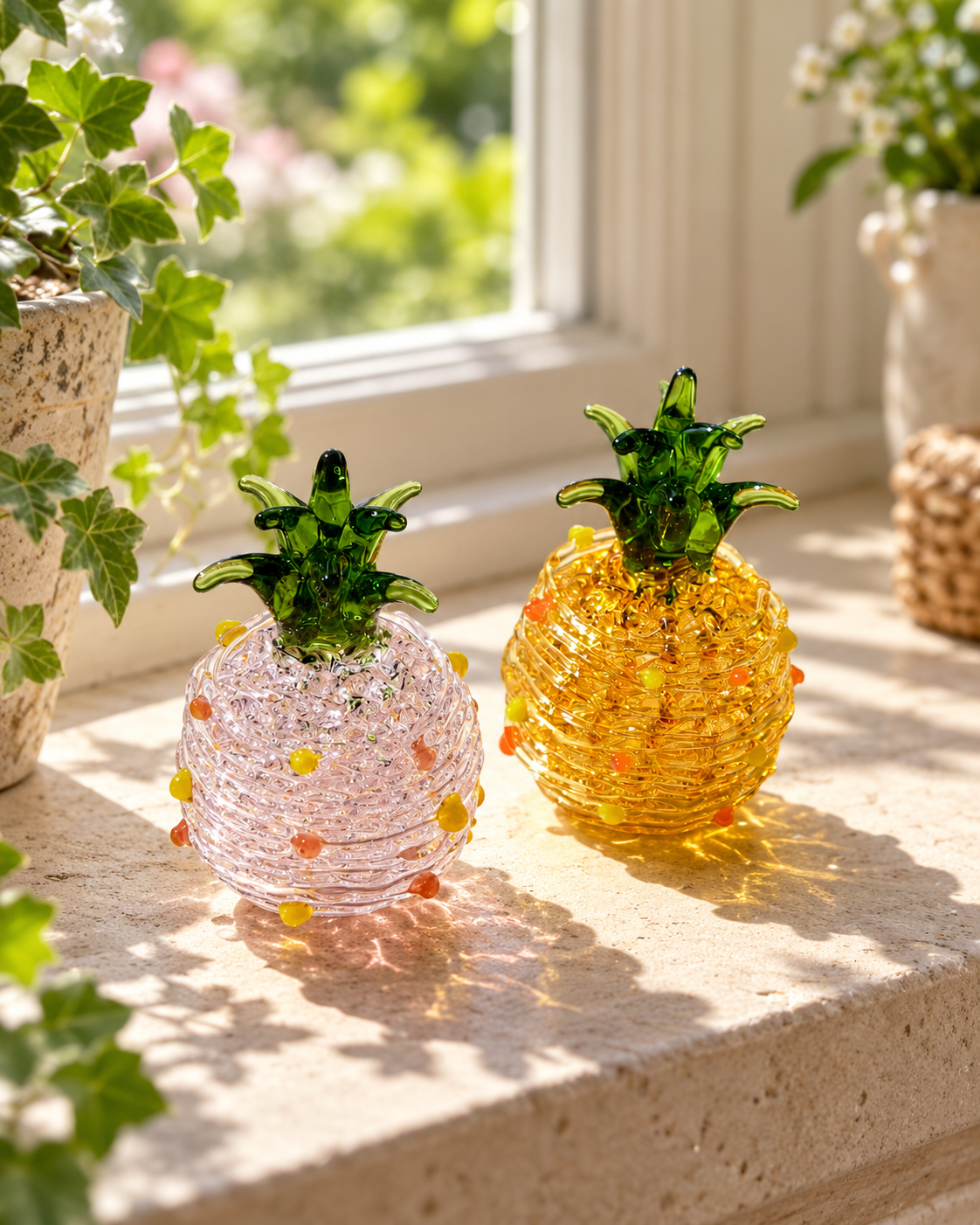 Little Sunlit Pineapples – Coloured Glass Figurines