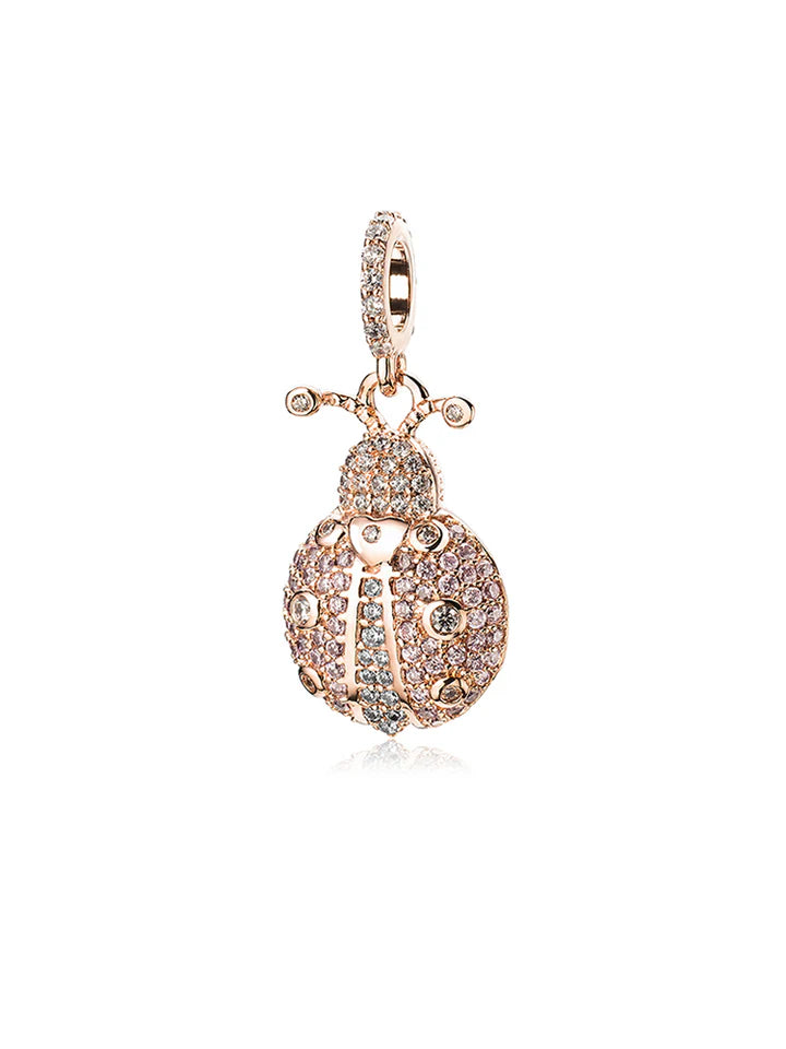 Golden Ladybug Silver Dangle Charm Pendant