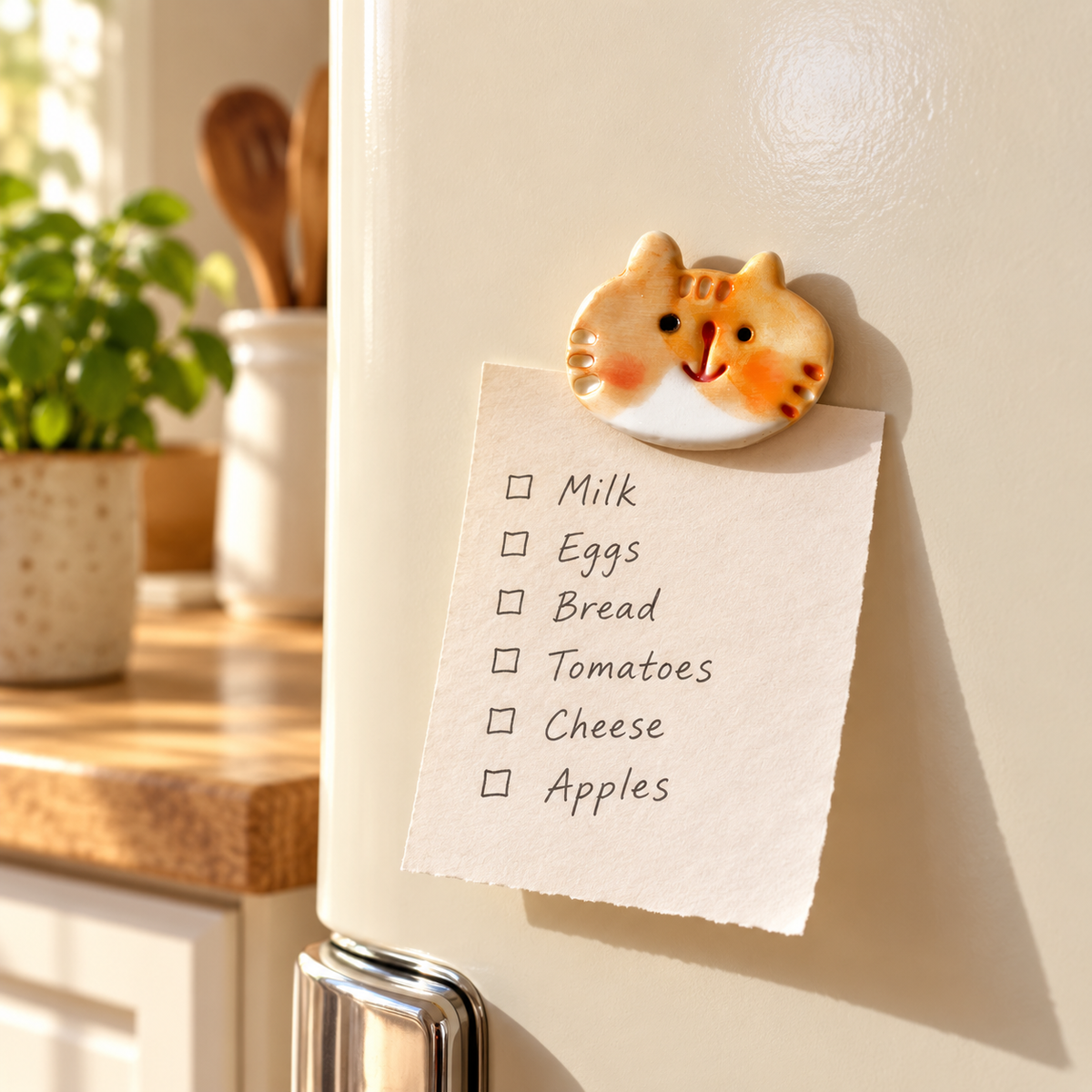 A Little Kitchen Companion – Handmade Ceramic Cat Fridge Magnet