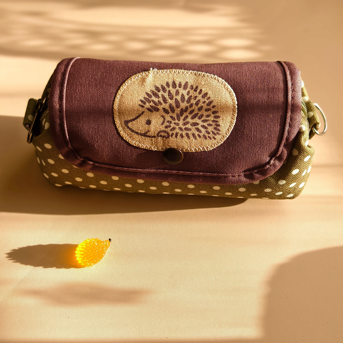 Actual medium 16 by 9 cm canvas hedgehog pouch