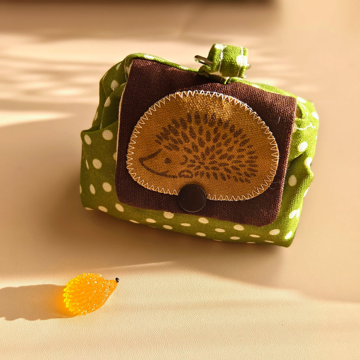 Actual small 10 by 10 cm canvas hedgehog pouch